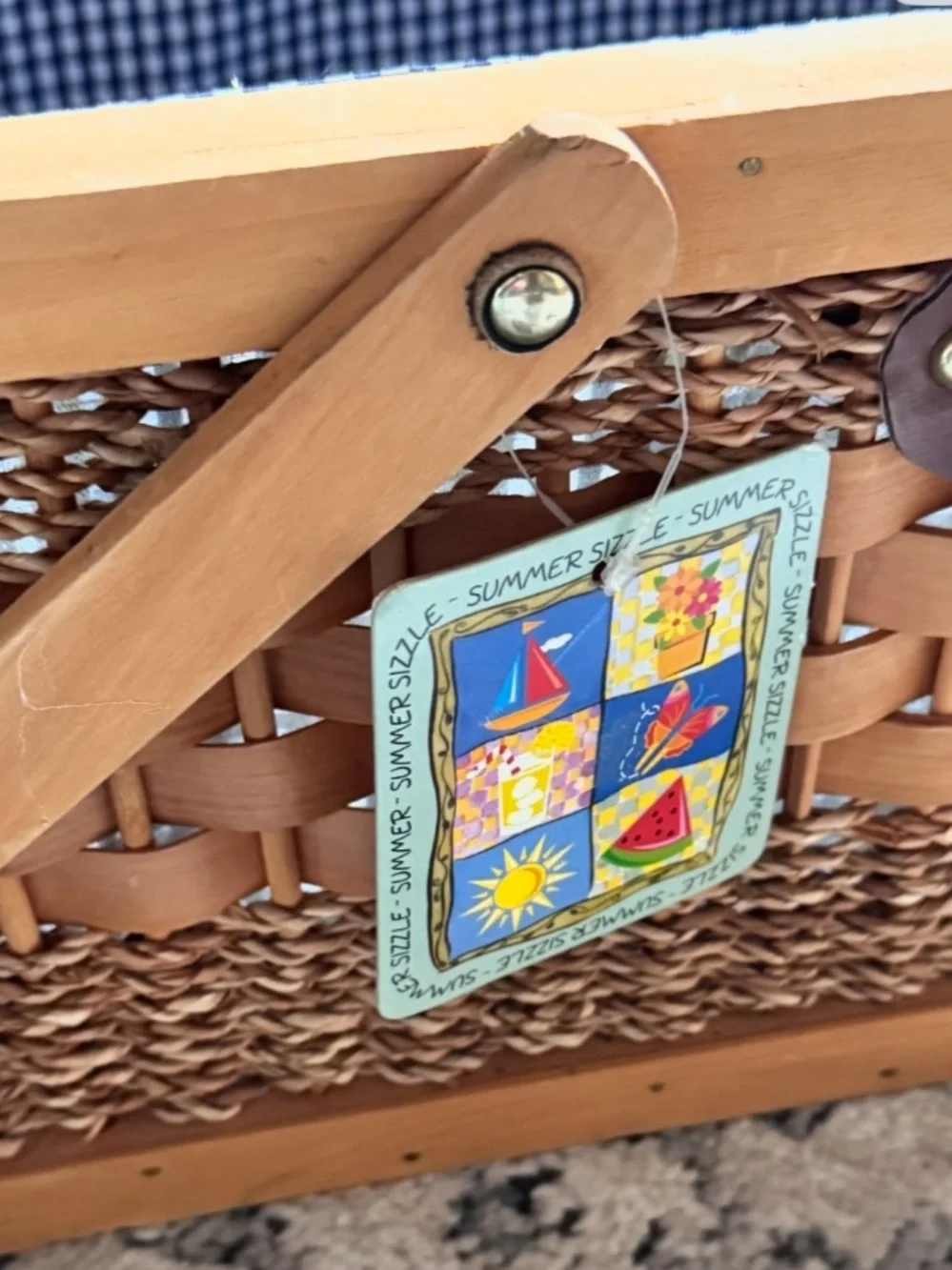 Traditional Handwoven Wicker Picnic Basket with Folding Wooden Handles